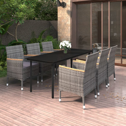 Set da Pranzo da Giardino con Cuscini 7 pz Polyrattan e Vetro