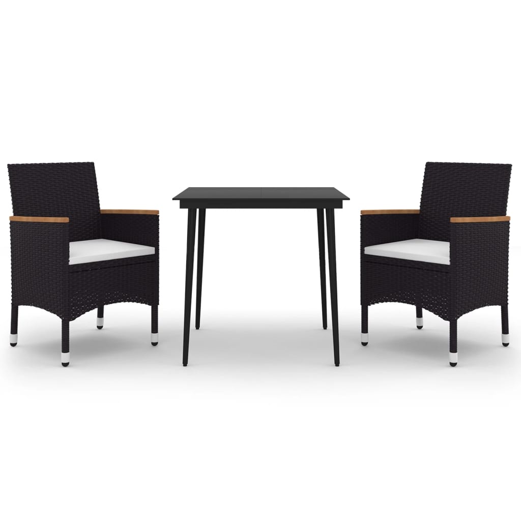 Set da Pranzo per Giardino 3 pz con Cuscini Polyrattan e Vetro