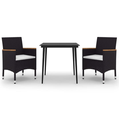 Set da Pranzo per Giardino 3 pz con Cuscini Polyrattan e Vetro