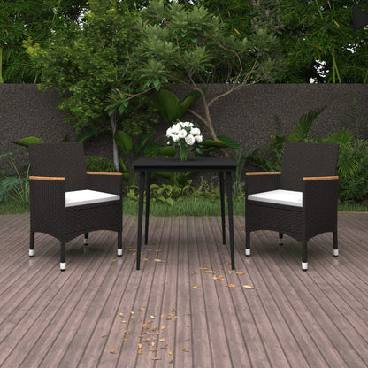 Set da Pranzo per Giardino 3 pz con Cuscini Polyrattan e Vetro