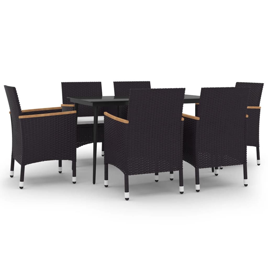 Set da Pranzo per Giardino 7 pz con Cuscini Polyrattan e Vetro