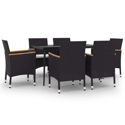 Set da Pranzo per Giardino 7 pz con Cuscini Polyrattan e Vetro