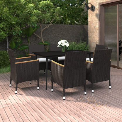 Set da Pranzo per Giardino 7 pz con Cuscini Polyrattan e Vetro
