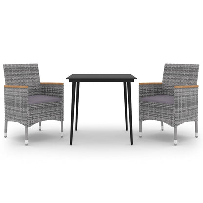 Set da Pranzo per Giardino 3 pz con Cuscini Polyrattan e Vetro