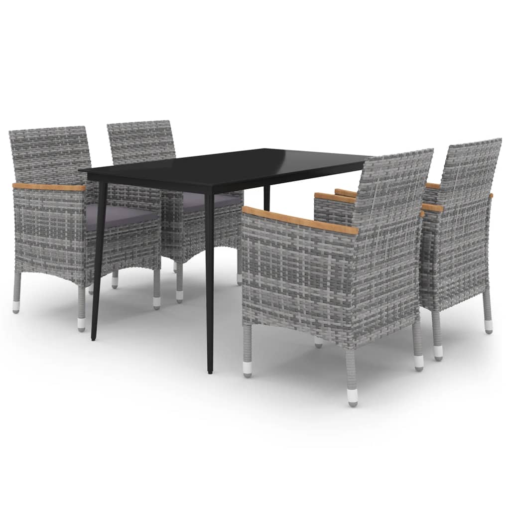 Set da Pranzo per Giardino 5 pz con Cuscini Polyrattan e Vetro