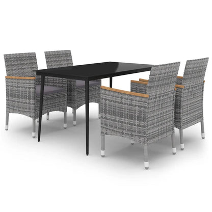 Set da Pranzo per Giardino 5 pz con Cuscini Polyrattan e Vetro