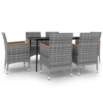Set da Pranzo per Giardino 7 pz con Cuscini Polyrattan e Vetro