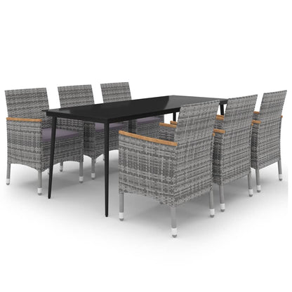 Set da Pranzo da Giardino con Cuscini 7 pz Polyrattan e Vetro