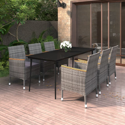 Set da Pranzo da Giardino con Cuscini 7 pz Polyrattan e Vetro