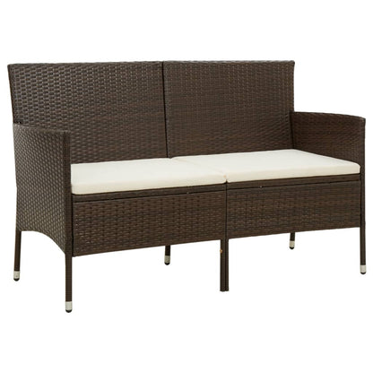 Divano da Giardino a 3 Posti con Cuscino in Polyrattan Marrone