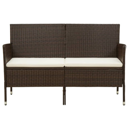 Divano da Giardino a 3 Posti con Cuscino in Polyrattan Marrone