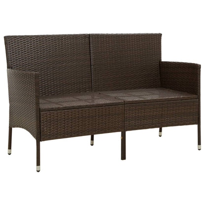 Divano da Giardino a 3 Posti con Cuscino in Polyrattan Marrone