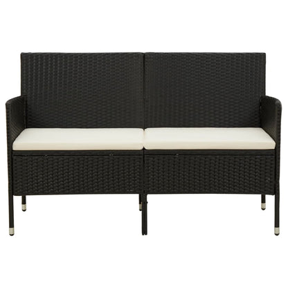 Divano da Giardino a 3 Posti con Cuscino Nero in Polyrattan