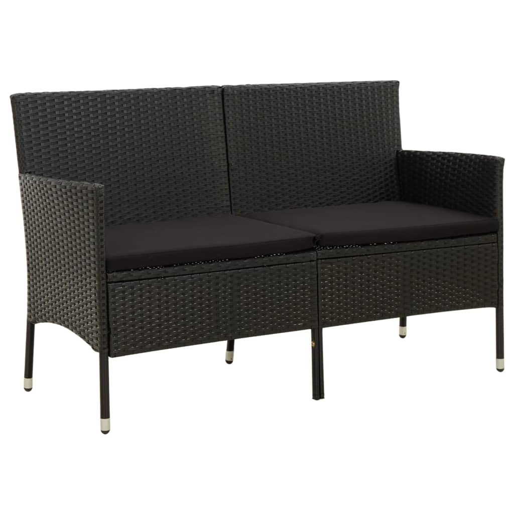 Divano da Giardino a 3 Posti con Cuscino Nero in Polyrattan