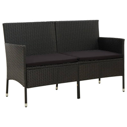 Divano da Giardino a 3 Posti con Cuscino Nero in Polyrattan