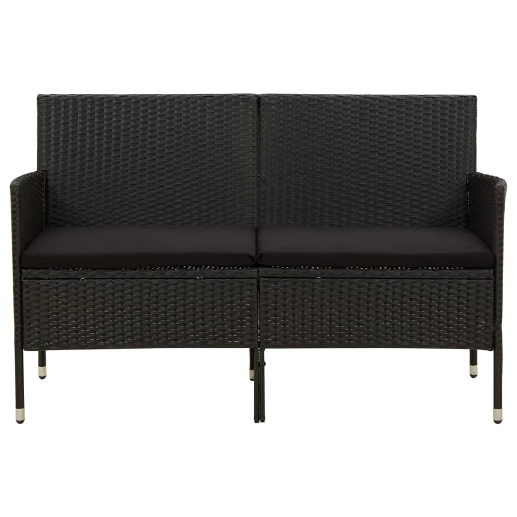 Divano da Giardino a 3 Posti con Cuscino Nero in Polyrattan