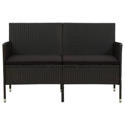 Divano da Giardino a 3 Posti con Cuscino Nero in Polyrattan