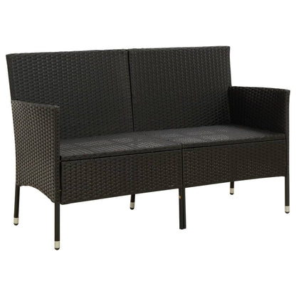 Divano da Giardino a 3 Posti con Cuscino Nero in Polyrattan