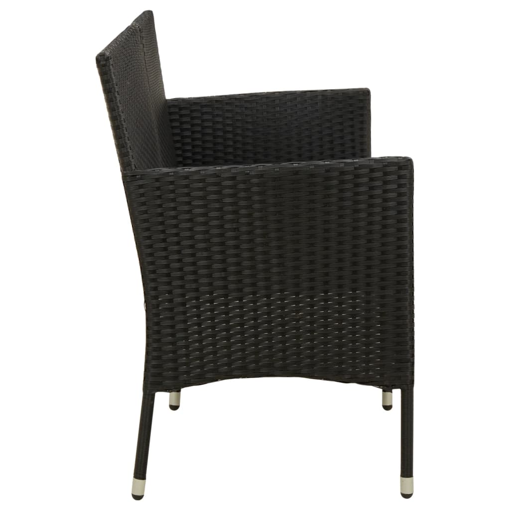 Divano da Giardino a 3 Posti con Cuscino Nero in Polyrattan