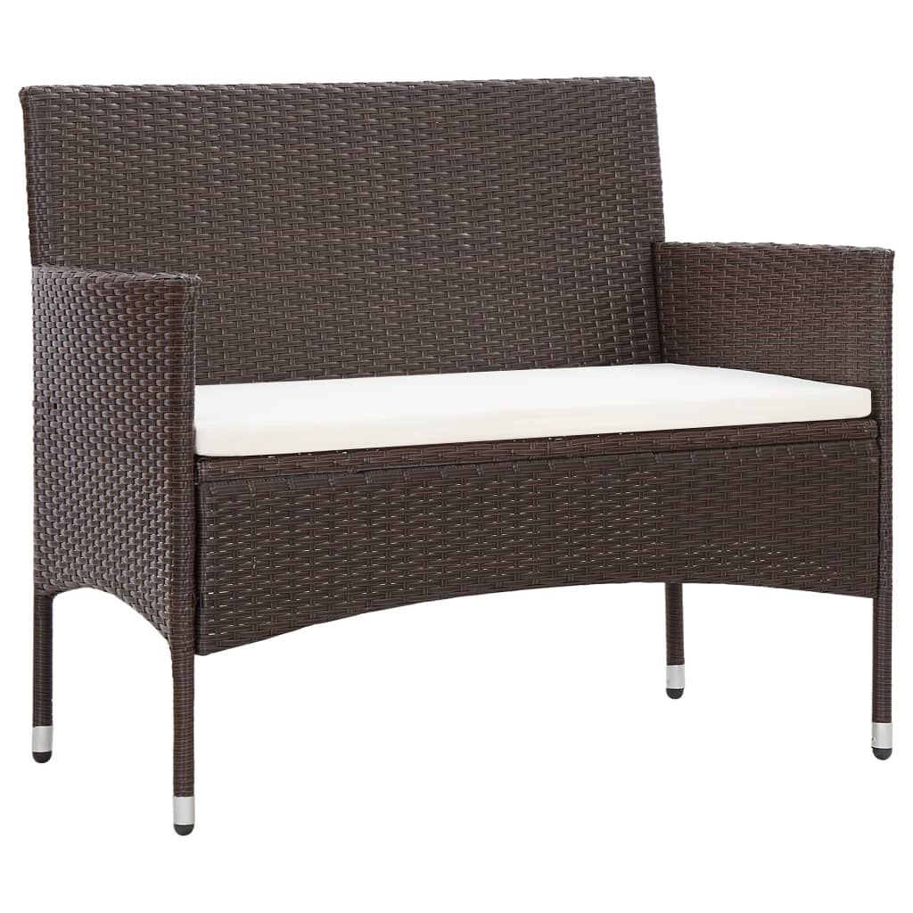 Panchina da Giardino con Cuscino in Polyrattan Marrone