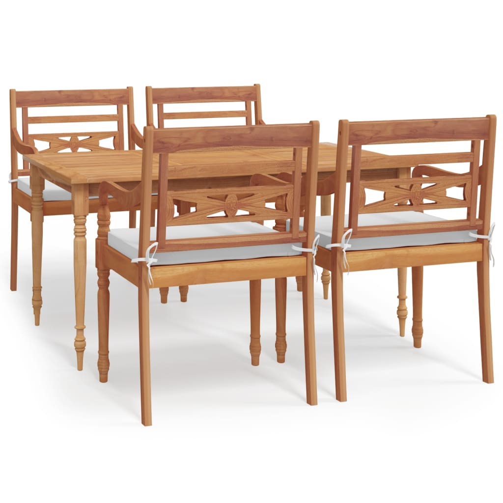 Set da Pranzo Giardino 5 pz con Cuscini Legno Massello di Teak