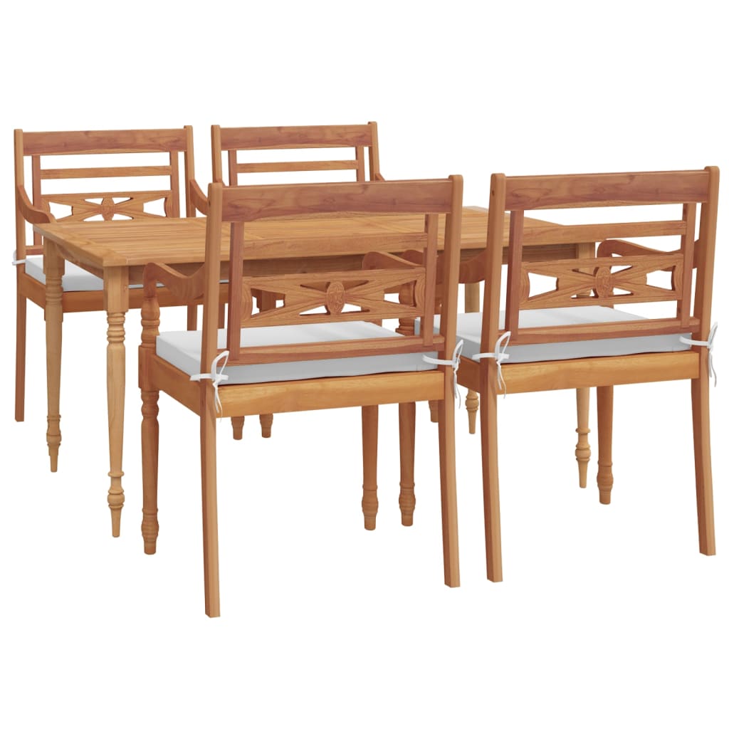 Set da Pranzo Giardino 5 pz con Cuscini Legno Massello di Teak