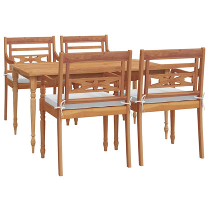 Set da Pranzo Giardino 5 pz con Cuscini Legno Massello di Teak