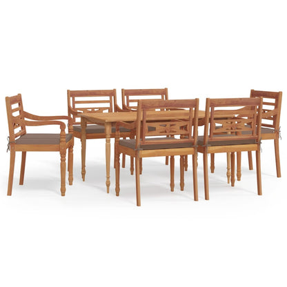 Set da Pranzo Giardino 7pz con Cuscini Legno Massello di Teak