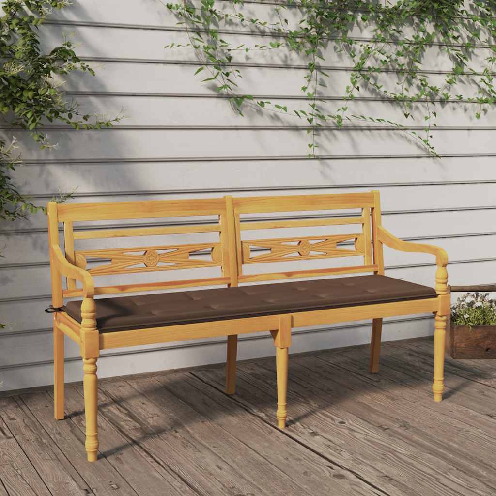 Panchina Batavia con Cuscino Tortora 150 cm Legno Massello Teak