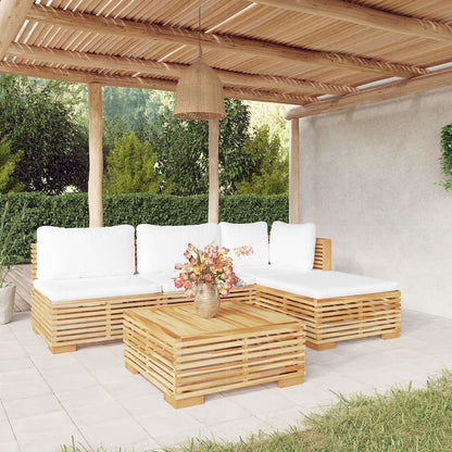 Set Divani da Giardino 5 pz con Cuscini Legno Massello di Teak