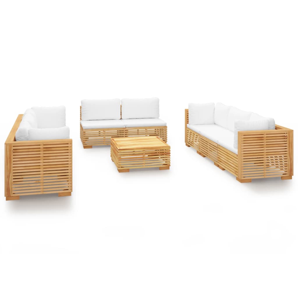 Set Divani da Giardino 9 pz con Cuscini Legno Massello di Teak