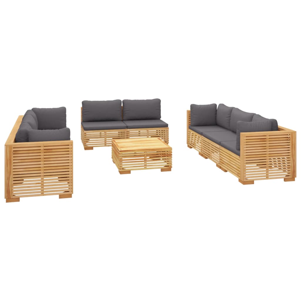Set Divani da Giardino 9 pz con Cuscini Legno Massello di Teak