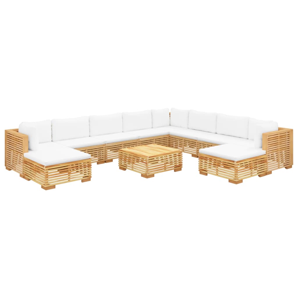 Set Divani da Giardino 11 pz con Cuscini Legno Massello di Teak