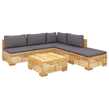 Set Divani da Giardino 6 pz con Cuscini Legno Massello di Teak