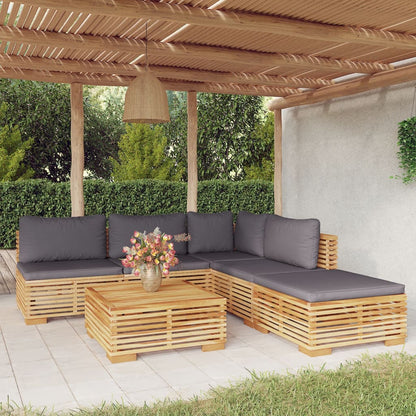 Set Divani da Giardino 6 pz con Cuscini Legno Massello di Teak