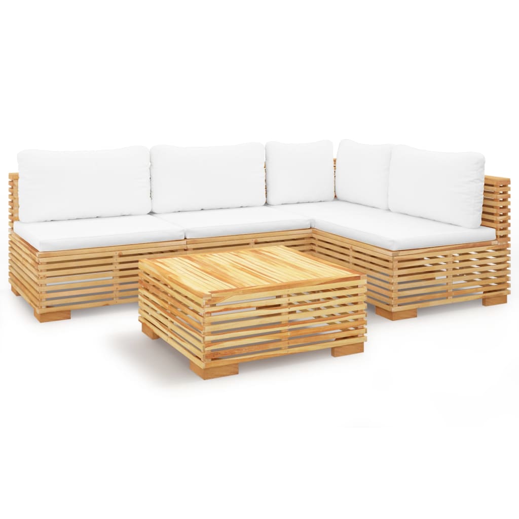 Set Divani da Giardino 5 pz con Cuscini Legno Massello di Teak