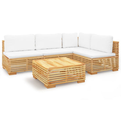 Set Divani da Giardino 5 pz con Cuscini Legno Massello di Teak