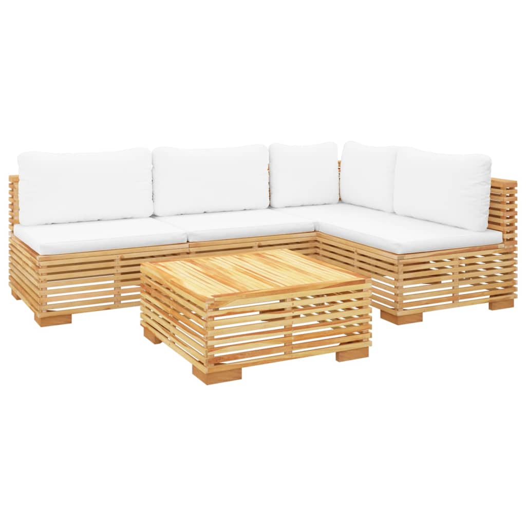 Set Divani da Giardino 5 pz con Cuscini Legno Massello di Teak