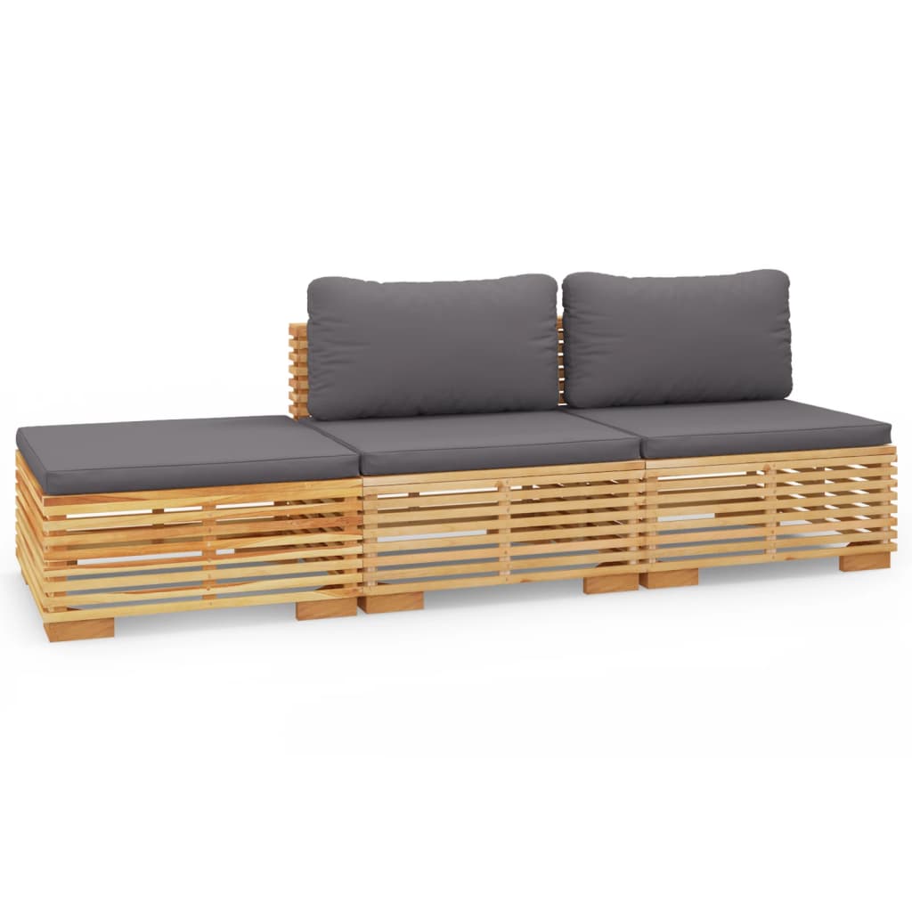Set Divani da Giardino 3 pz con Cuscini Legno Massello di Teak