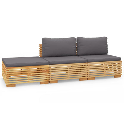 Set Divani da Giardino 3 pz con Cuscini Legno Massello di Teak