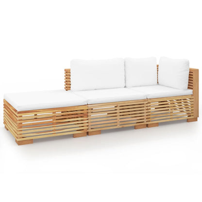 Set Divani da Giardino 3 pz con Cuscini Legno Massello di Teak