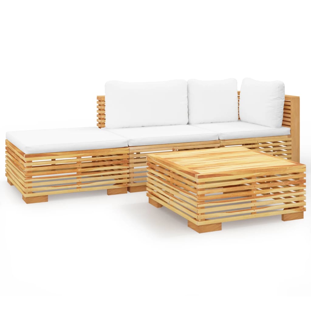 Set Divani da Giardino 4 pz con Cuscini Legno Massello di Teak