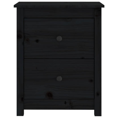 Comodino Nero 50x35x61,5 cm in Legno Massello di Pino