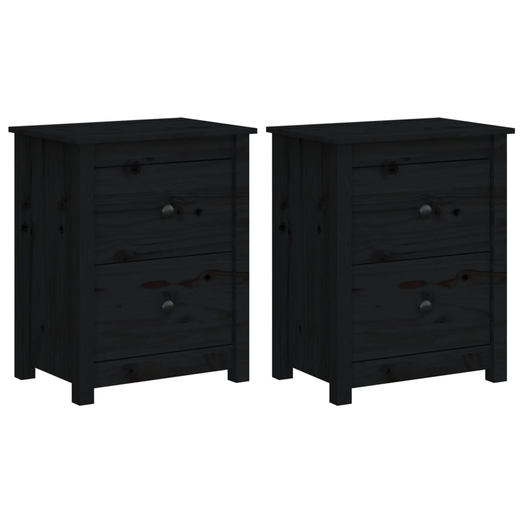Comodini 2 pz Neri 50x35x61,5 cm in Legno Massello di Pino