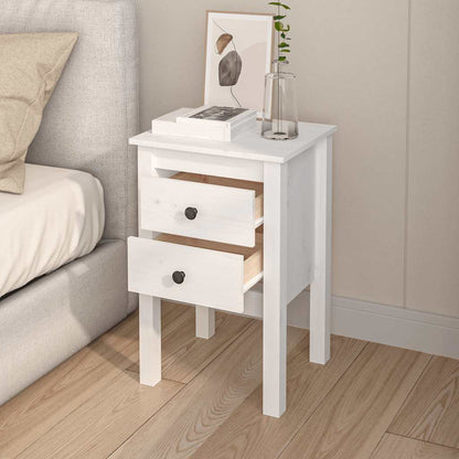 Comodini 2 pz Bianca 40x35x61,5 cm in Legno Massello di Pino