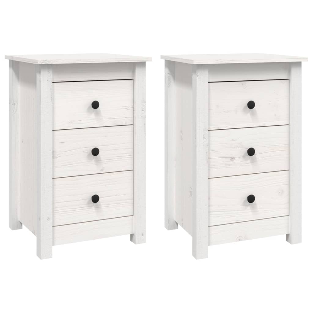 Comodini 2 pz Bianca 40x35x61,5 cm in Legno Massello di Pino