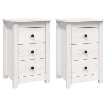 Comodini 2 pz Bianca 40x35x61,5 cm in Legno Massello di Pino