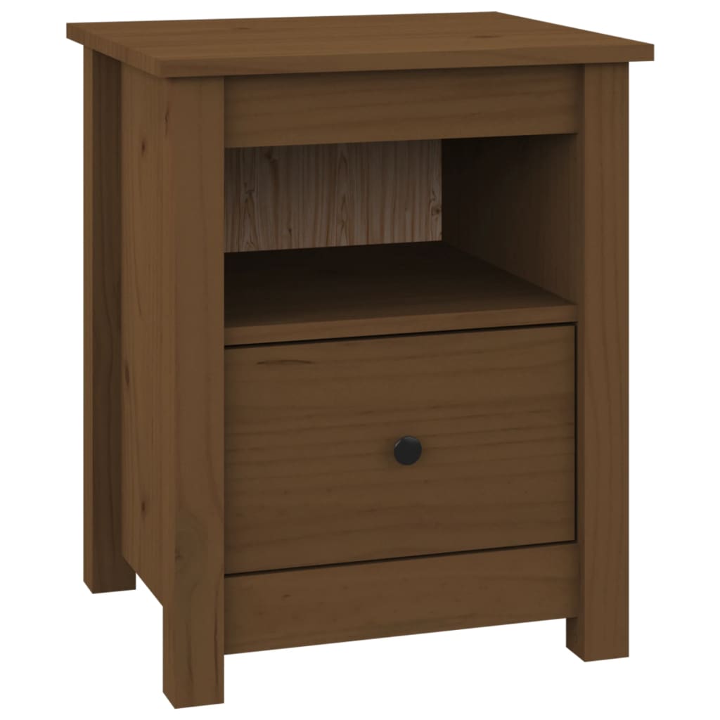 Comodino Marrone Ambra 40x35x49 cm in Legno Massello di Pino
