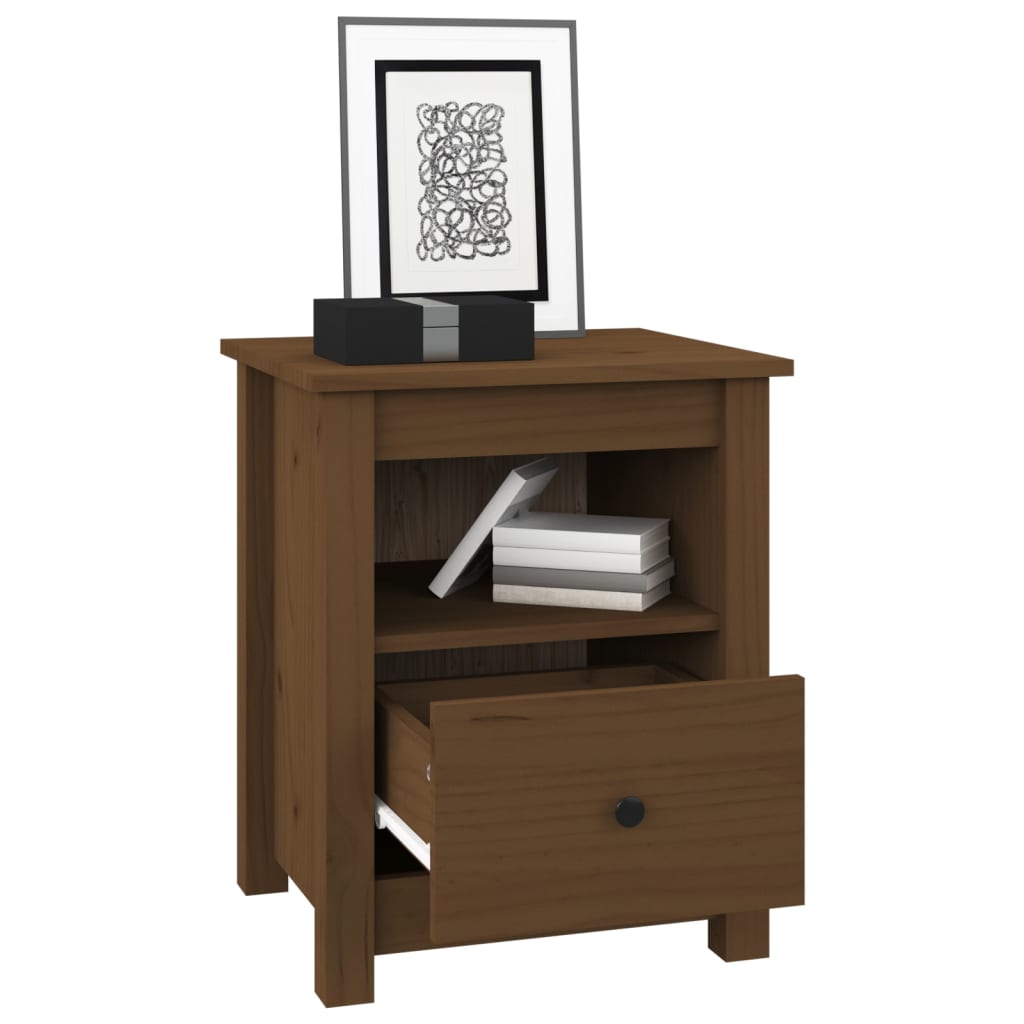 Comodino Marrone Ambra 40x35x49 cm in Legno Massello di Pino