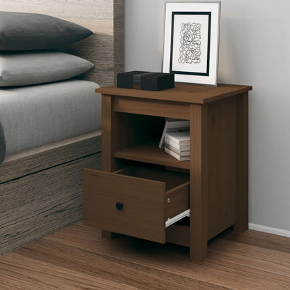 Comodino Marrone Ambra 40x35x49 cm in Legno Massello di Pino